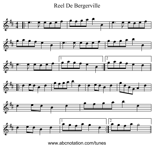 Reel De Bergerville - staff notation
