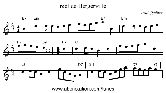 reel de Bergerville - staff notation