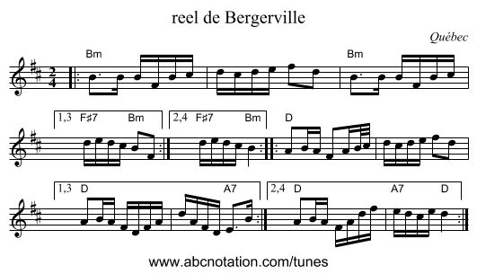 reel de Bergerville - staff notation