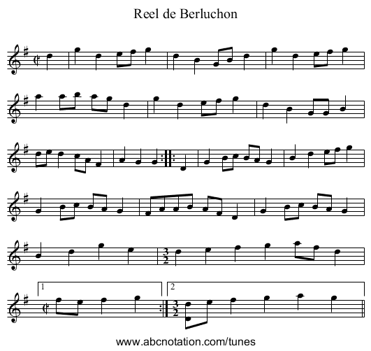 Reel de Berluchon - staff notation