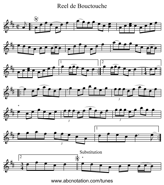 Reel de Bouctouche - staff notation