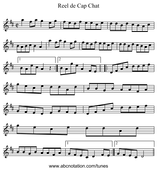 Reel de Cap Chat - staff notation