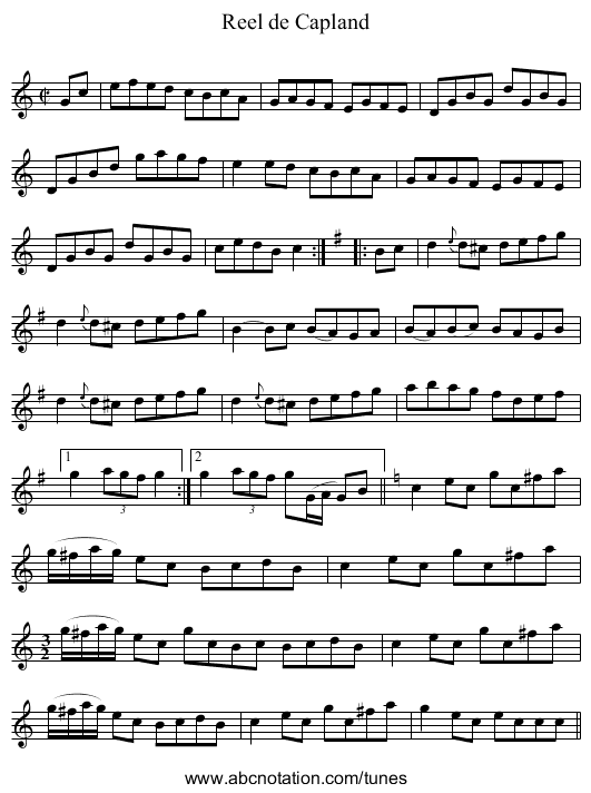 Reel de Capland - staff notation
