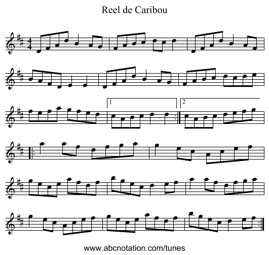 Reel de Caribou - staff notation