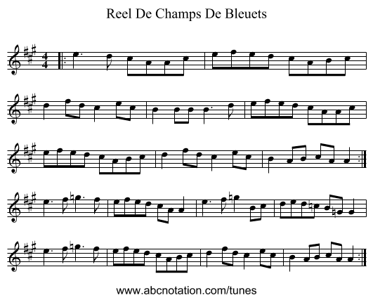 Reel De Champs De Bleuets - staff notation