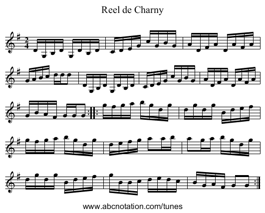Reel de Charny - staff notation