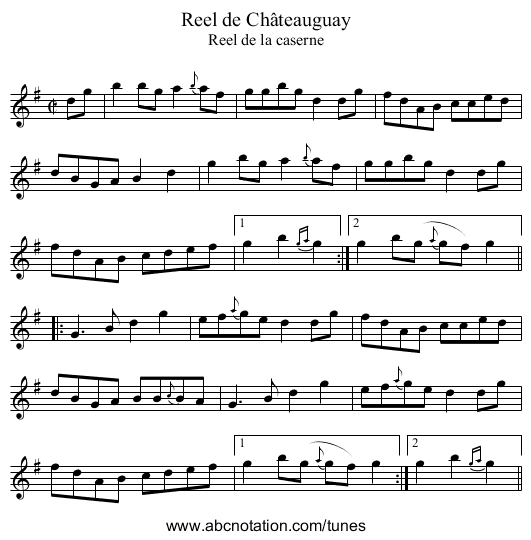 Reel de Châteauguay - staff notation