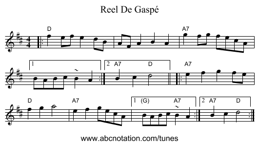 Reel De Gaspé - staff notation