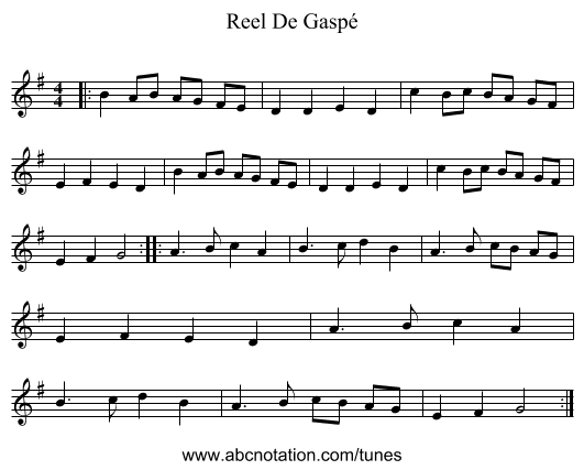 Reel De Gaspé - staff notation