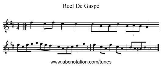 Reel De Gaspé - staff notation