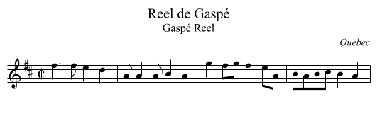 Reel de Gasp&eacute; - staff notation