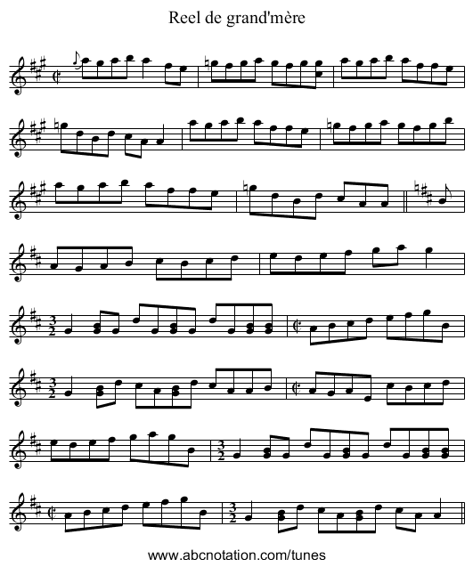 Reel de grand'mère - staff notation