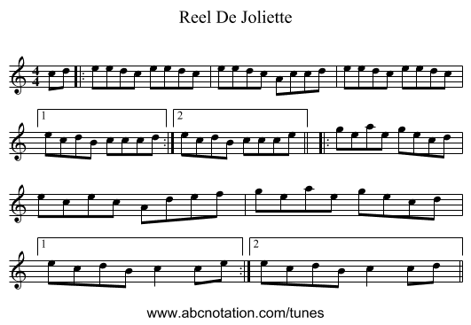 Reel De Joliette - staff notation