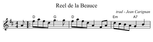 Reel de la Beauce - staff notation