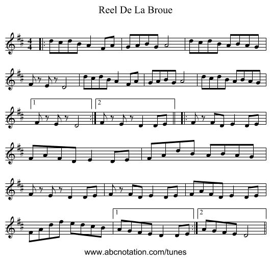Reel De La Broue - staff notation
