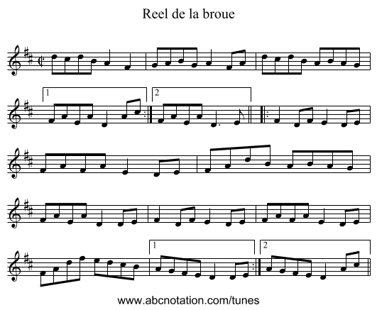 Reel de la broue - staff notation
