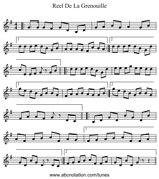 Reel De La Grenouille - staff notation