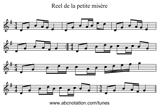 Reel de la petite misère - staff notation