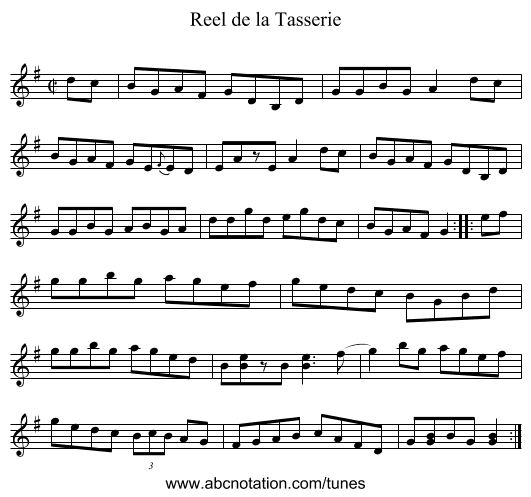 Reel de la Tasserie - staff notation