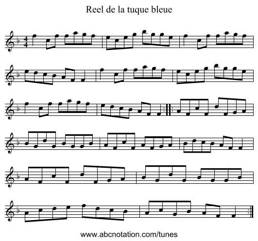 Reel de la tuque bleue - staff notation