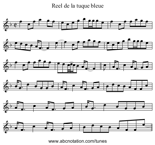 Reel de la tuque bleue - staff notation