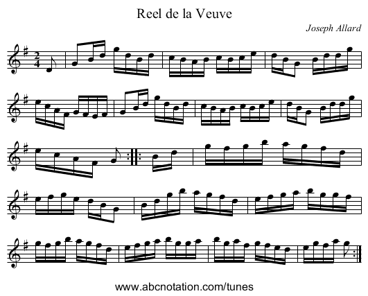 Reel de la Veuve - staff notation