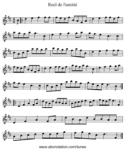 Reel de l'amiti&eacute; - staff notation