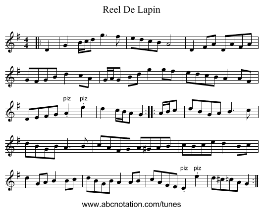 Reel De Lapin - staff notation