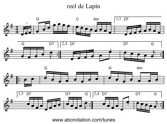 reel de Lapin - staff notation