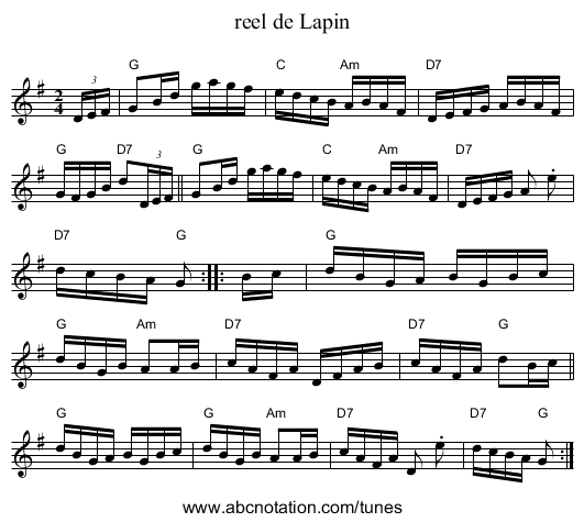reel de Lapin - staff notation