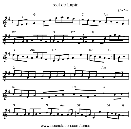 reel de Lapin - staff notation