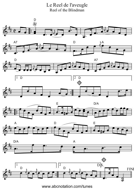 Reel de l'aveugle, Le - staff notation
