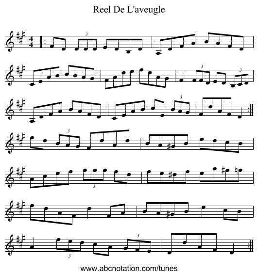 Reel De L'aveugle - staff notation