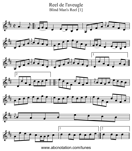 Reel de l'aveugle - staff notation