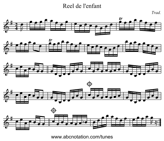 Reel de l'enfant - staff notation
