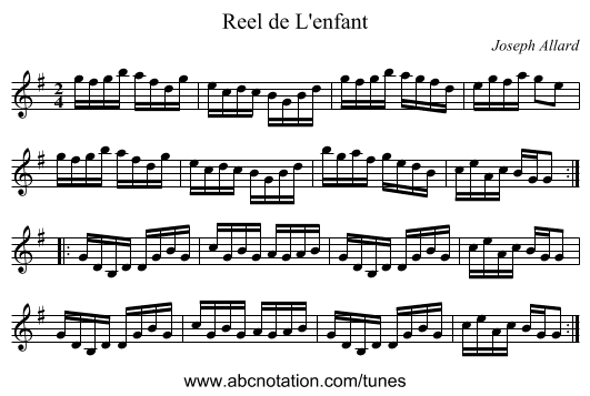 Reel de L'enfant - staff notation
