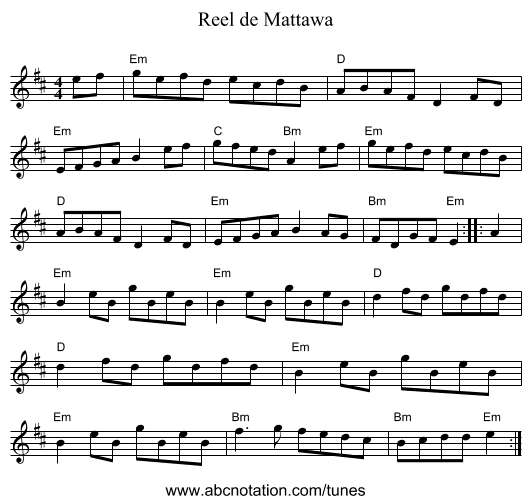 Reel de Mattawa - staff notation