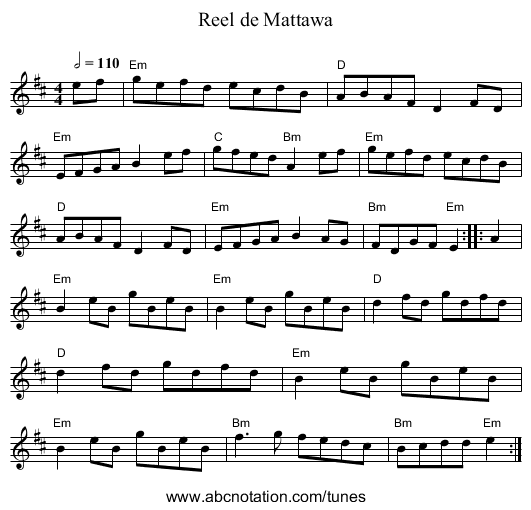 Reel de Mattawa - staff notation