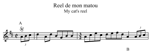 Reel de mon matou - staff notation