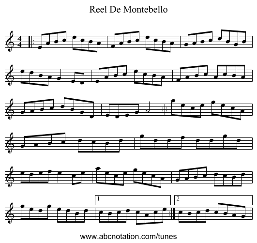 Reel De Montebello - staff notation