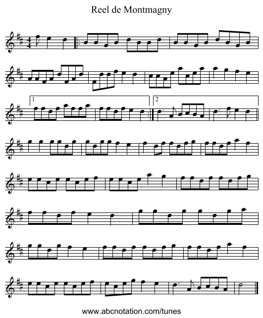 Reel de Montmagny - staff notation