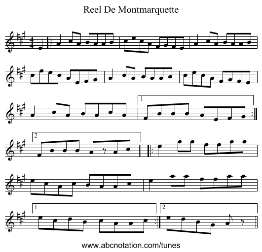 Reel De Montmarquette - staff notation
