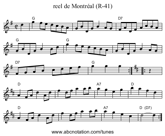reel de Montr&eacute;al (R-41) - staff notation