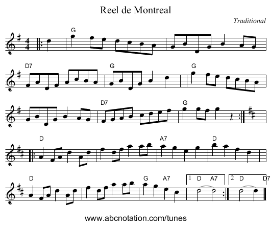 Reel de Montreal - staff notation