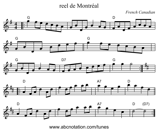 reel de Montr&eacute;al - staff notation