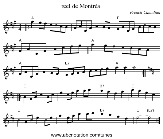reel de Montr&eacute;al - staff notation