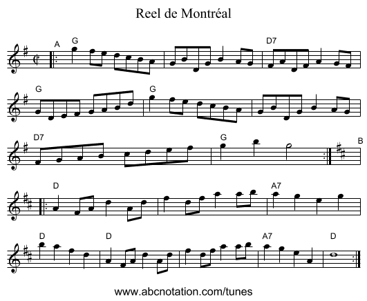 Reel de Montr&eacute;al - staff notation