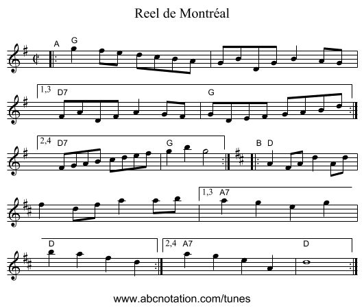 Reel de Montr&eacute;al - staff notation