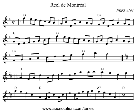 Reel de Montr&eacute;al - staff notation