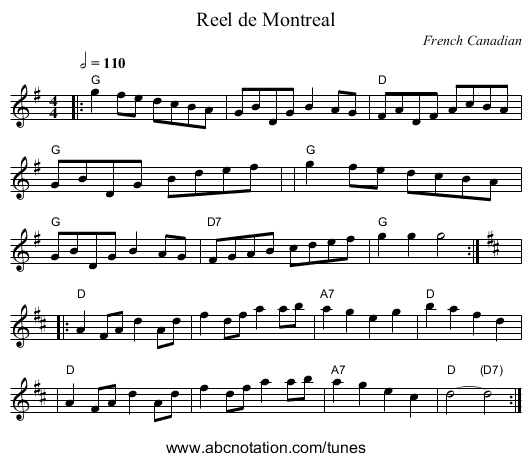 Reel de Montreal - staff notation